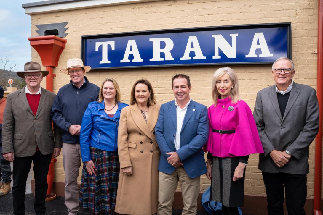 Federal, state and local representatives gather for the re-opening of the Tarana Station Building re-opening